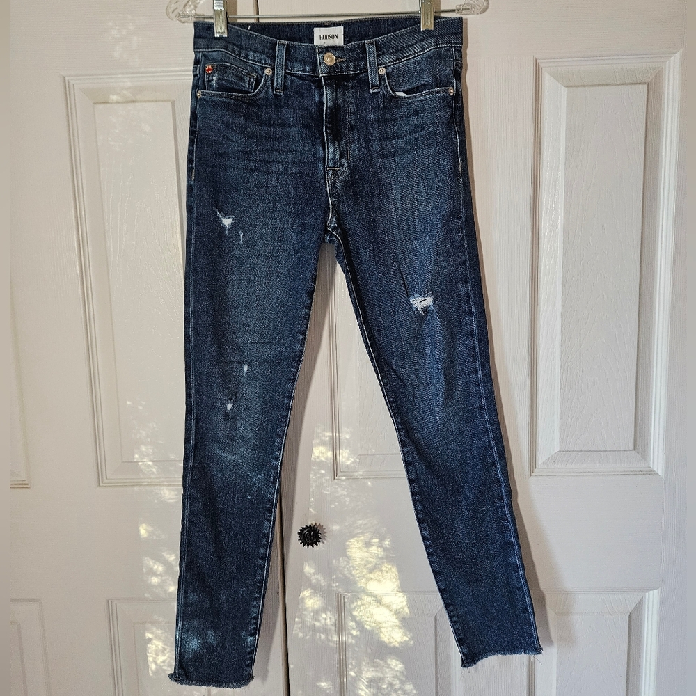 Hudson Jeans Blair High Rise Super Skinny Ankle Raw Hem Distressed
